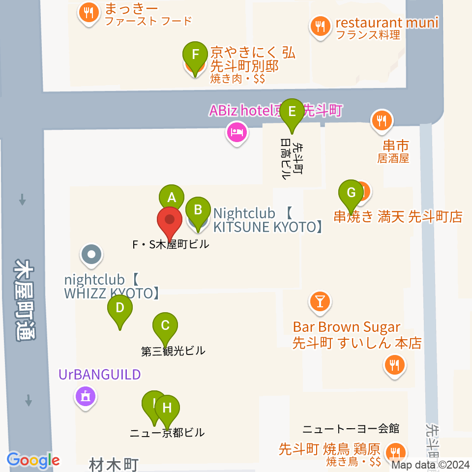 キツネ京都周辺のファミレス・ファーストフード一覧地図