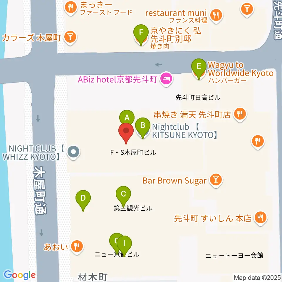 キツネ京都周辺のファミレス・ファーストフード一覧地図