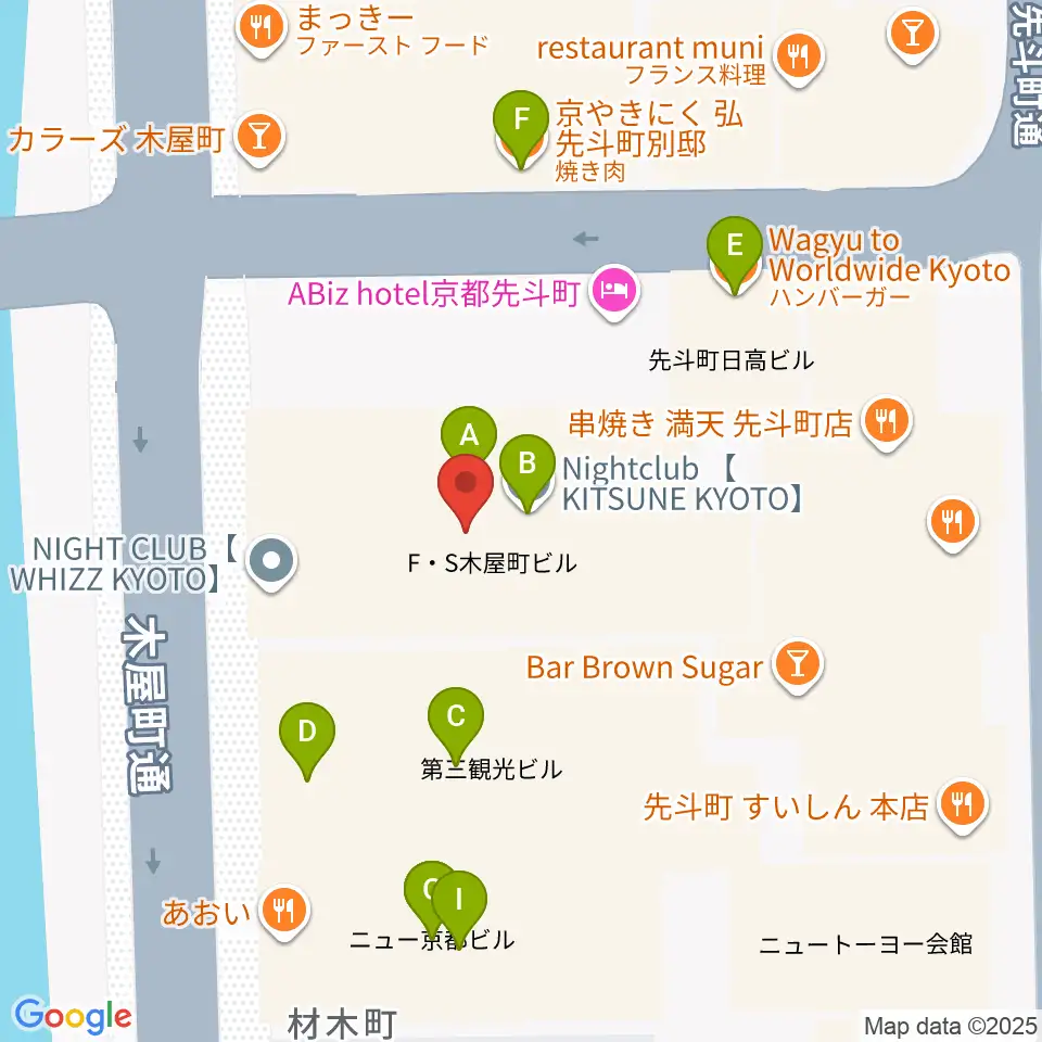 キツネ京都周辺のファミレス・ファーストフード一覧地図