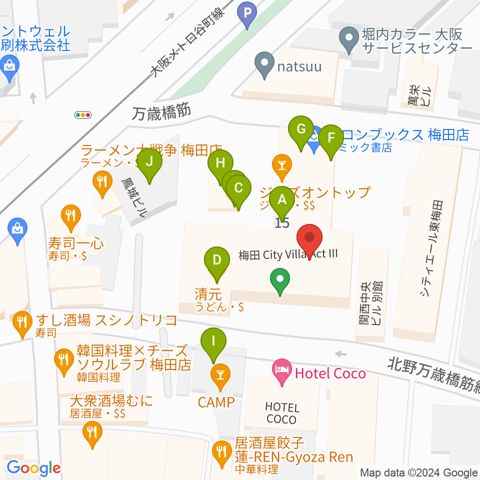 ディスクユニオン大阪店周辺のファミレス・ファーストフード一覧地図
