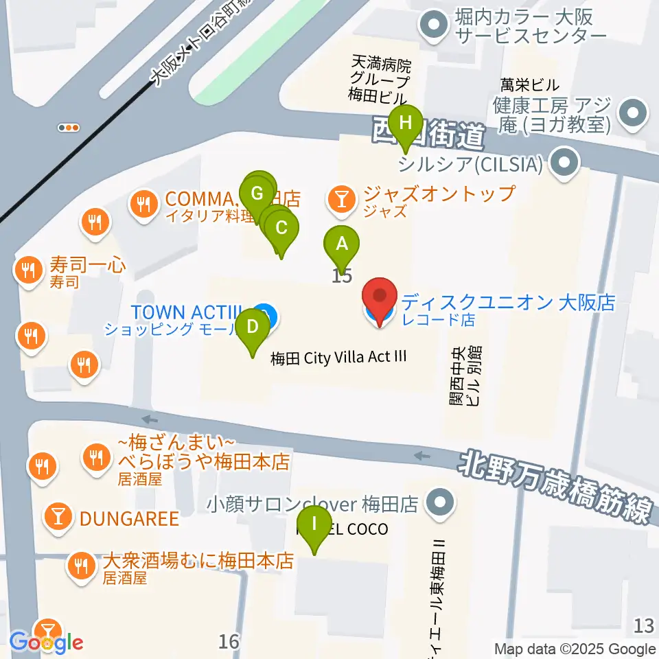ディスクユニオン大阪店周辺のファミレス・ファーストフード一覧地図