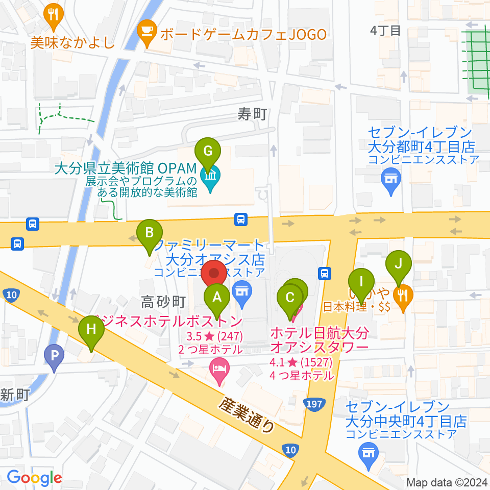 いいちこ総合文化センター練習室周辺のファミレス・ファーストフード一覧地図