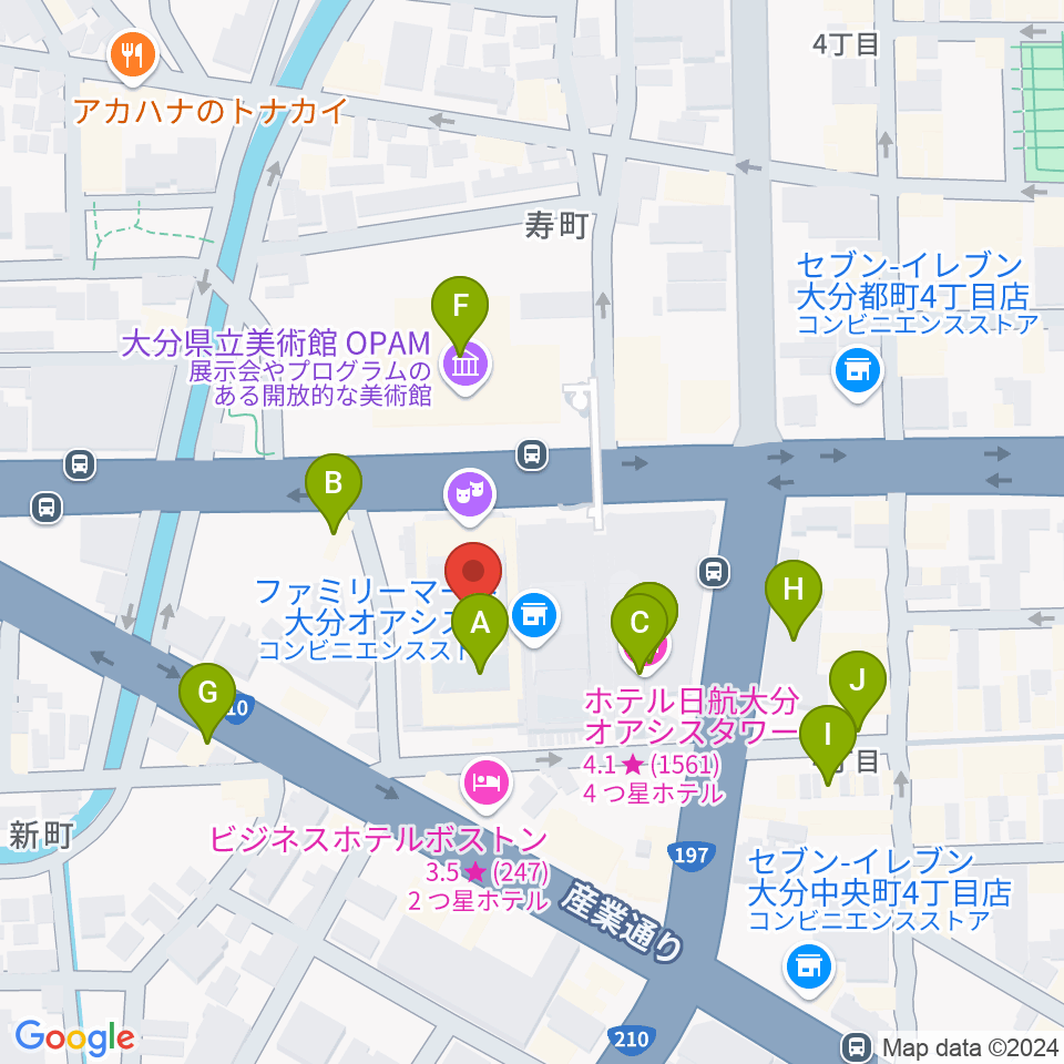 いいちこ総合文化センター練習室周辺のファミレス・ファーストフード一覧地図