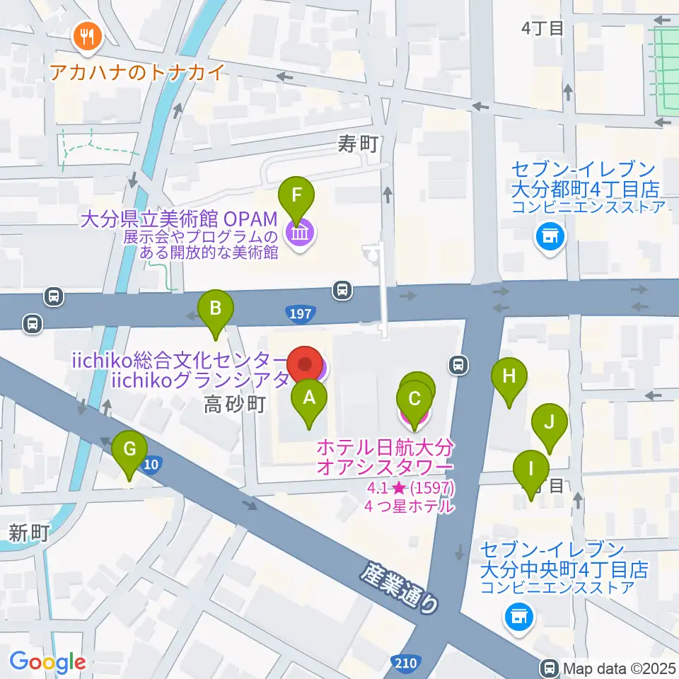 いいちこ総合文化センター練習室周辺のファミレス・ファーストフード一覧地図