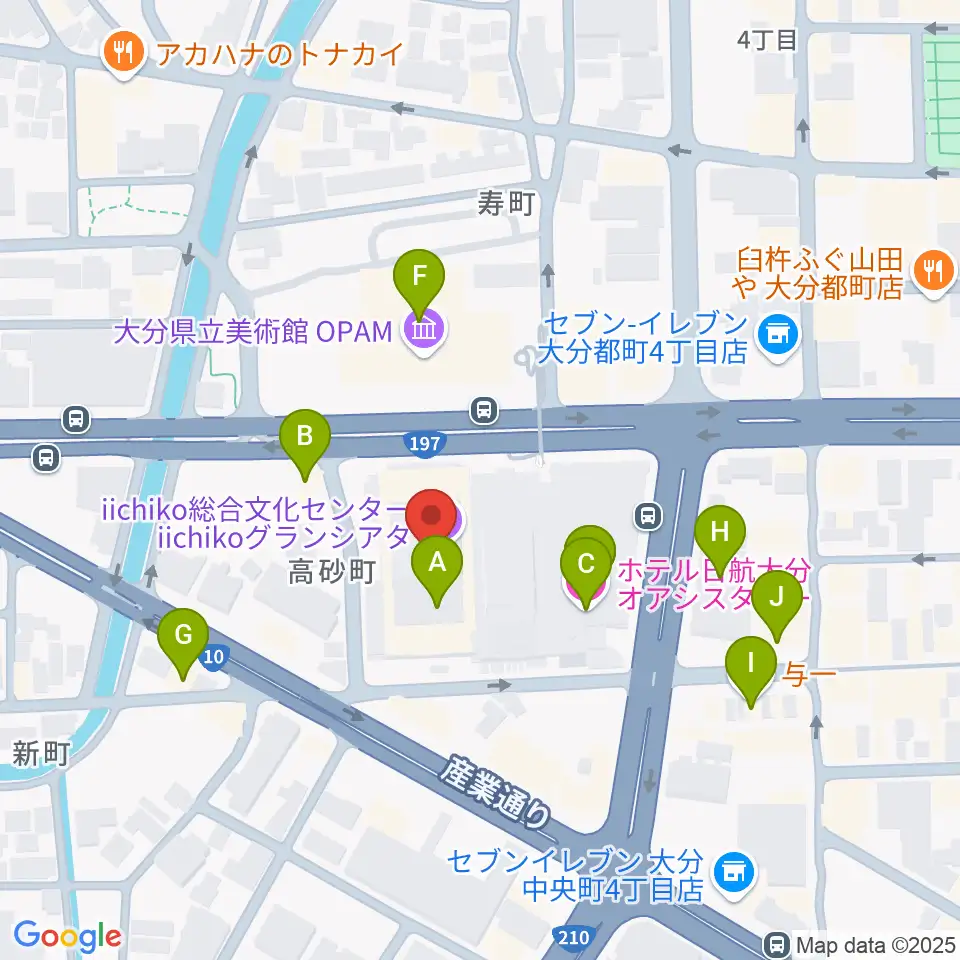 いいちこ総合文化センター練習室周辺のファミレス・ファーストフード一覧地図