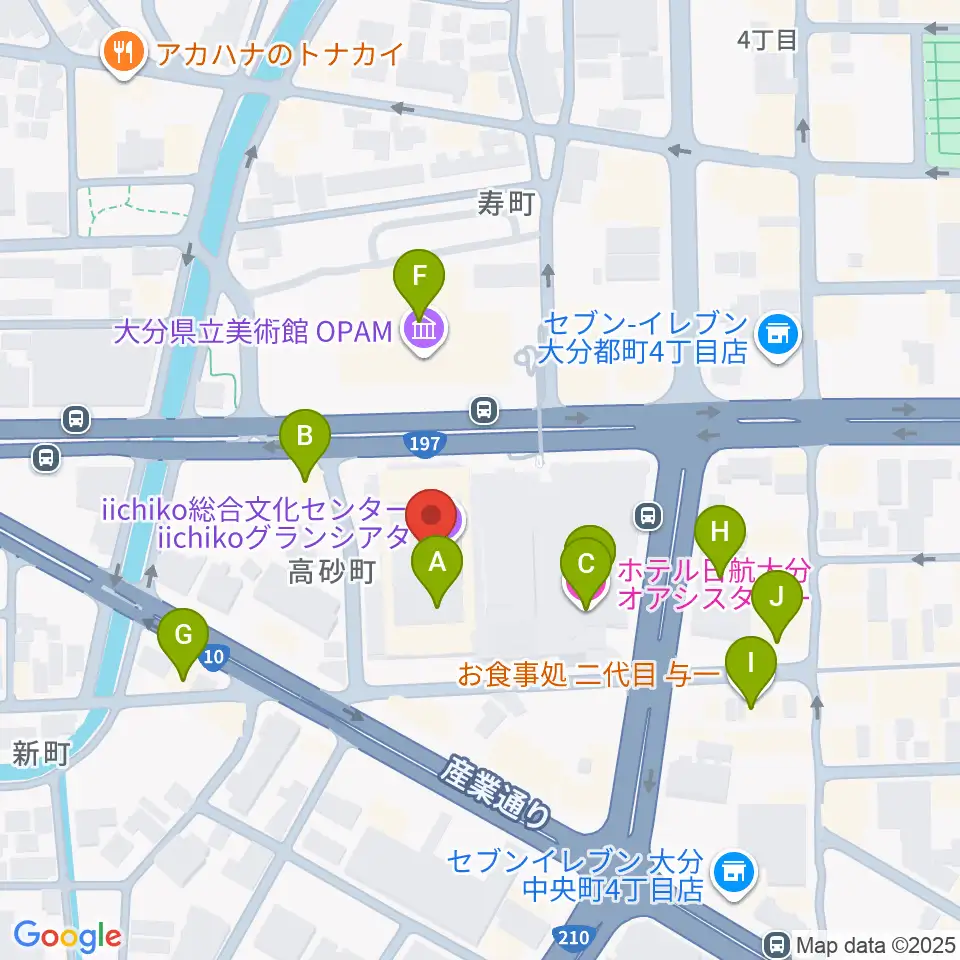 いいちこ総合文化センター練習室周辺のファミレス・ファーストフード一覧地図