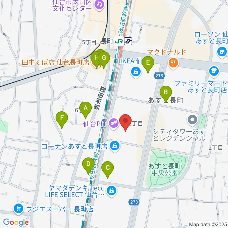 仙台PIT周辺のファミレス・ファーストフード一覧地図