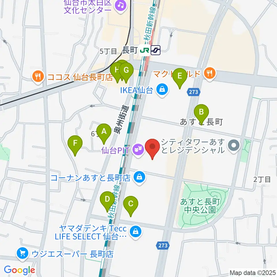 仙台PIT周辺のファミレス・ファーストフード一覧地図