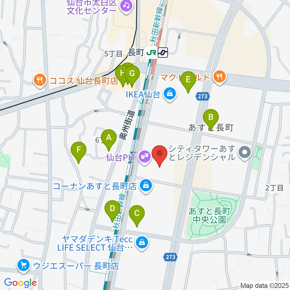 仙台PIT周辺のファミレス・ファーストフード一覧地図
