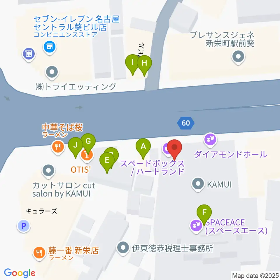 名古屋スペードボックス・ハートランド周辺のファミレス・ファーストフード一覧地図
