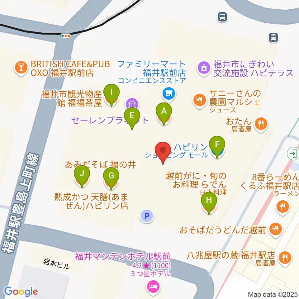 ハピリンホール・ハピテラス周辺のファミレス・ファーストフード一覧地図
