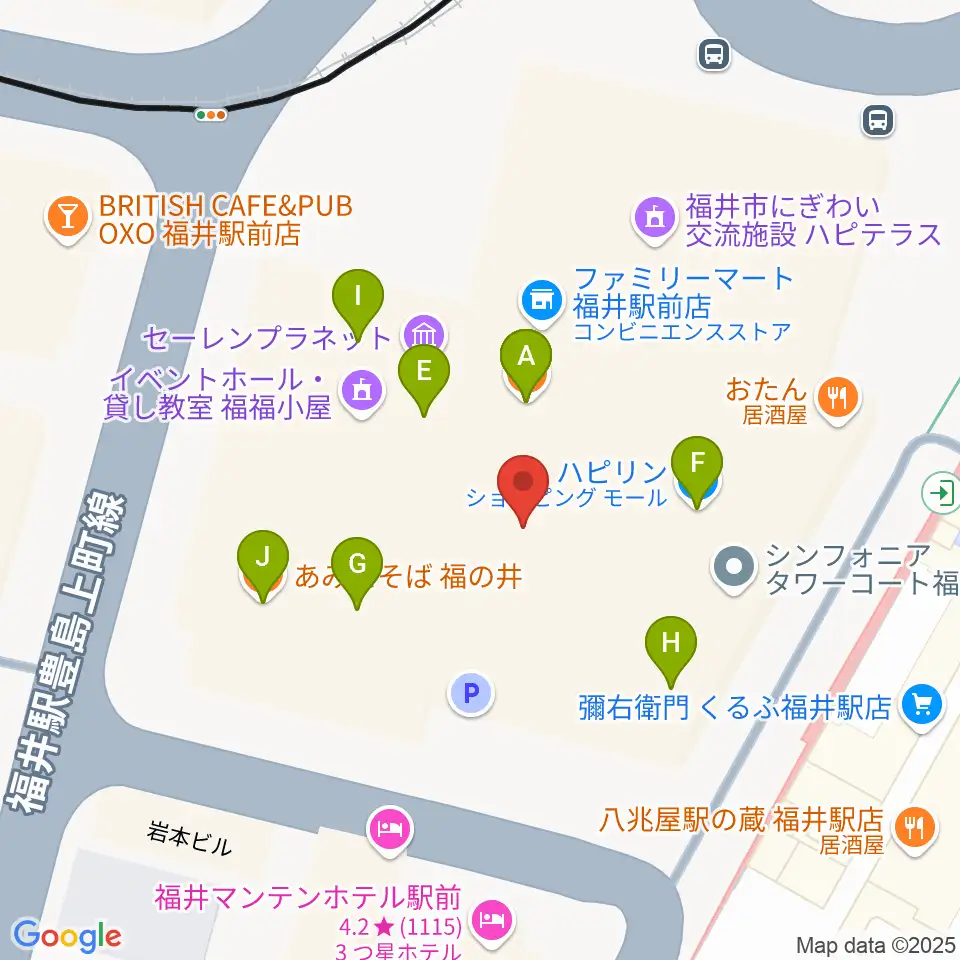 ハピリンホール・ハピテラス周辺のファミレス・ファーストフード一覧地図