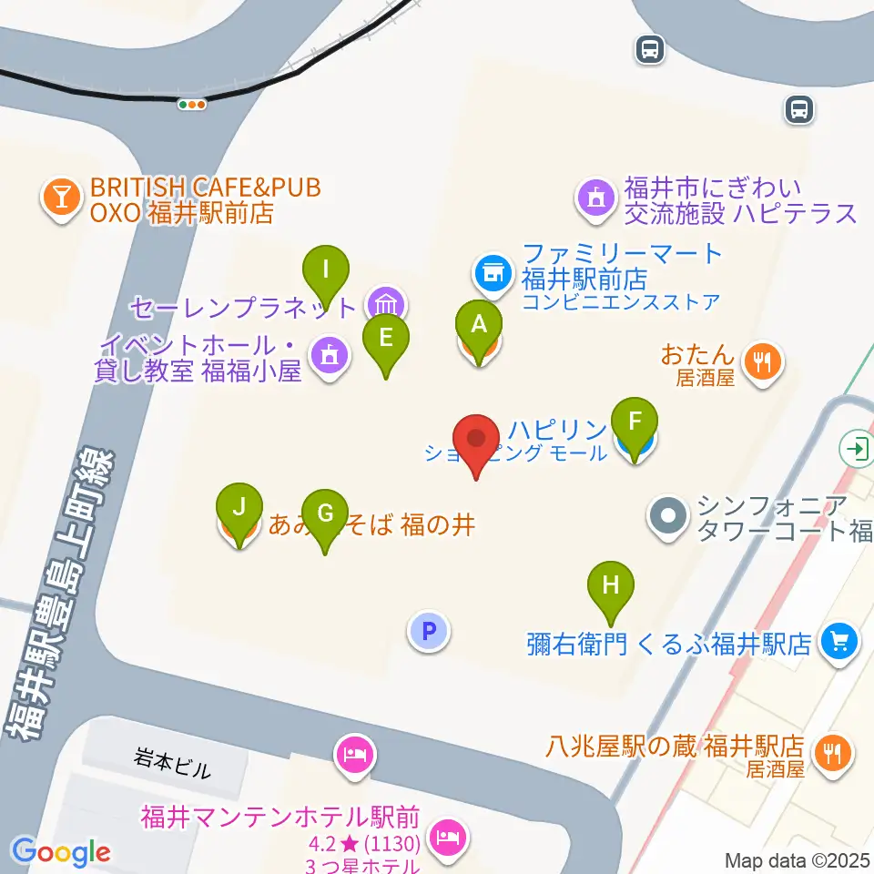 ハピリンホール・ハピテラス周辺のファミレス・ファーストフード一覧地図