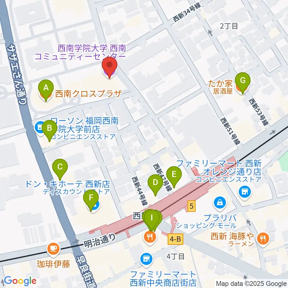 西南コミュニティーセンター周辺のファミレス・ファーストフード一覧地図