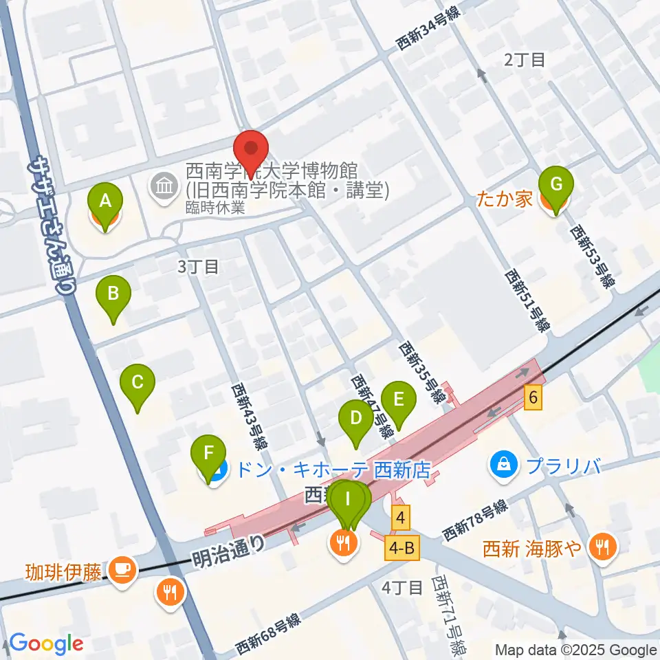 西南コミュニティーセンター周辺のファミレス・ファーストフード一覧地図