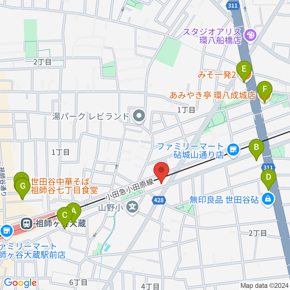 サウンド・シティ世田谷周辺のファミレス・ファーストフード一覧地図