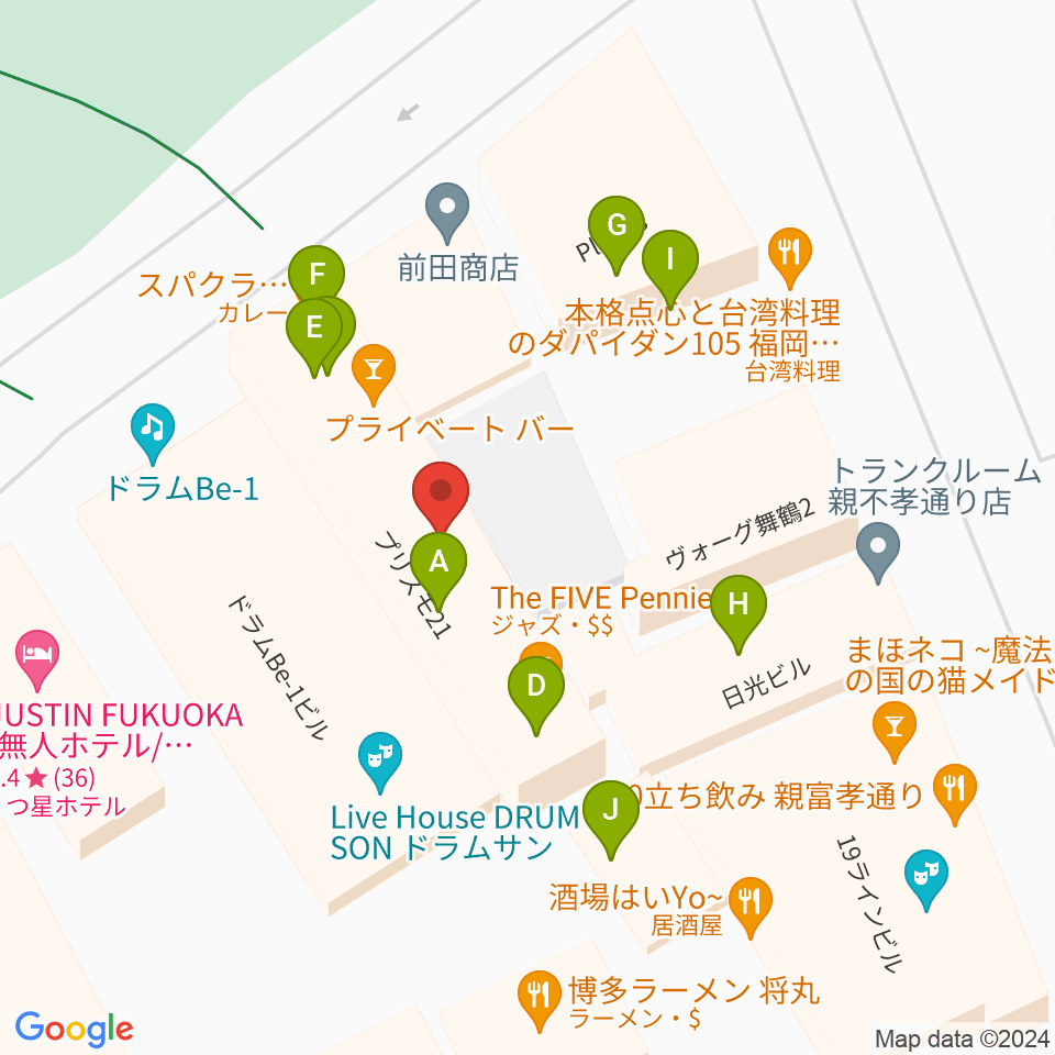 福岡ファイブペニーズ周辺のファミレス・ファーストフード一覧地図