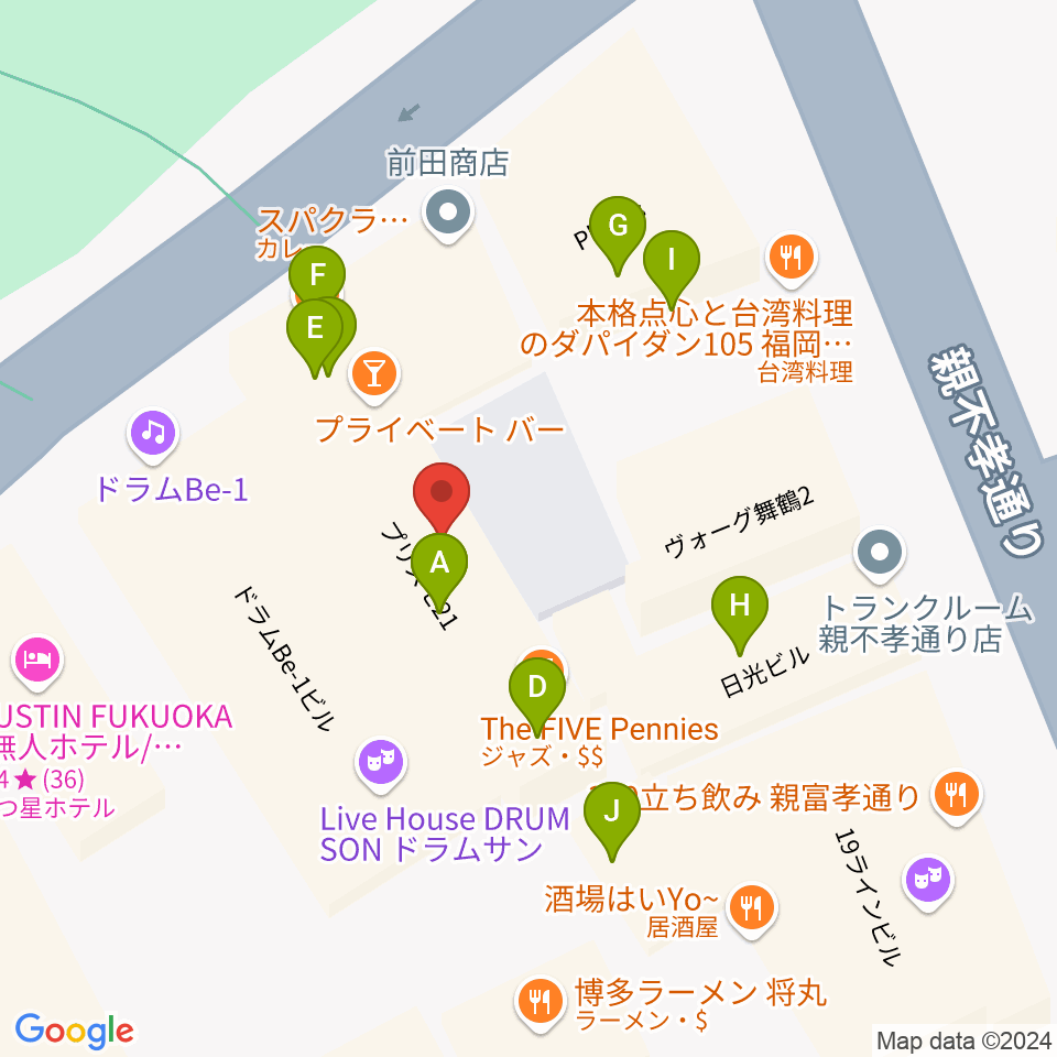 福岡ファイブペニーズ周辺のファミレス・ファーストフード一覧地図