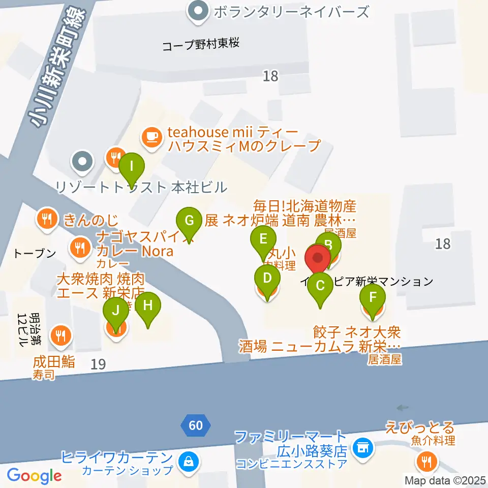 名古屋新栄sunset BLUE周辺のファミレス・ファーストフード一覧地図