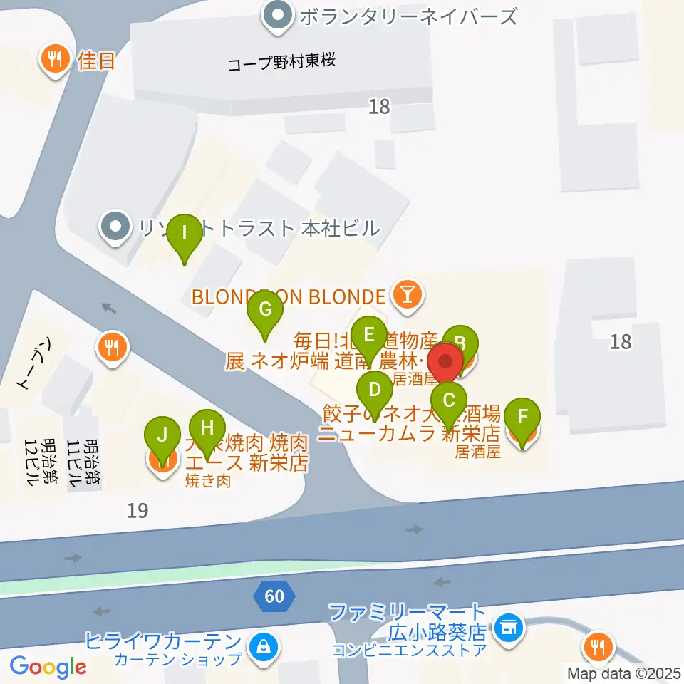 名古屋新栄sunset BLUE周辺のファミレス・ファーストフード一覧地図