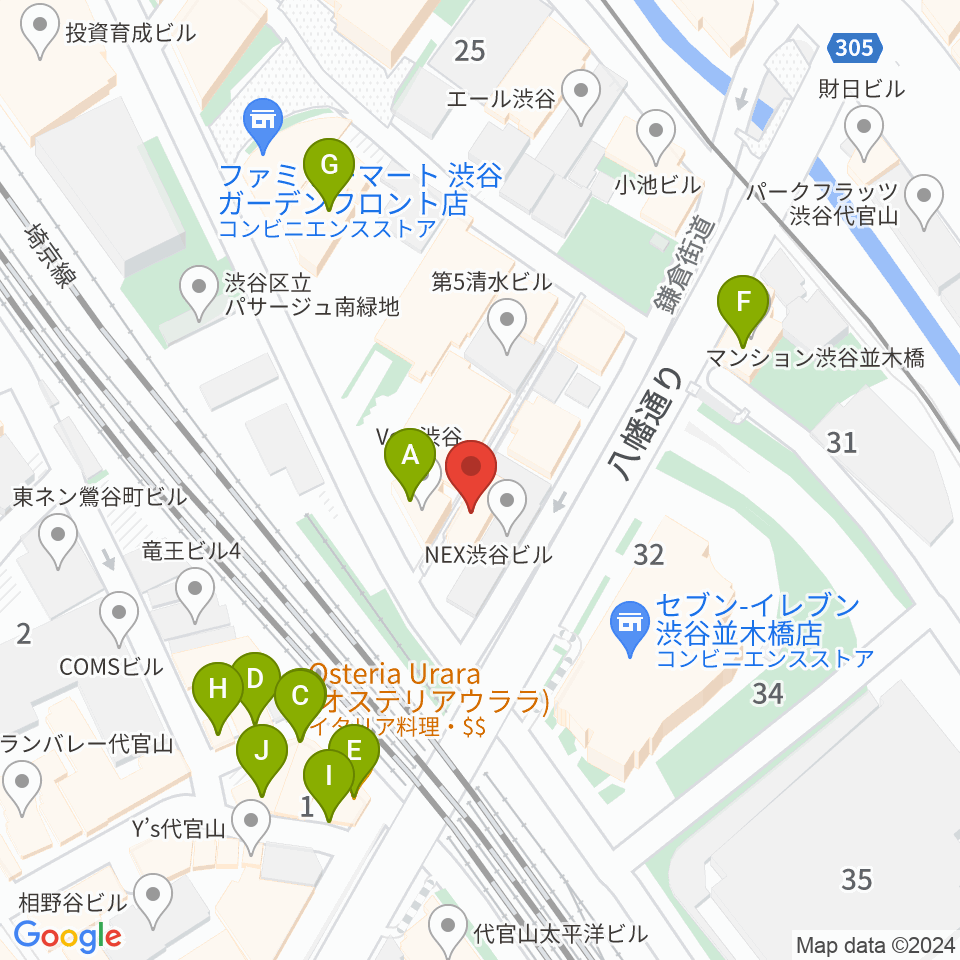 渋谷CIRCUS TOKYO周辺のファミレス・ファーストフード一覧地図
