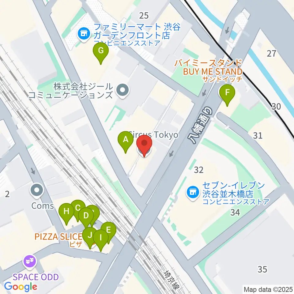 渋谷CIRCUS TOKYO周辺のファミレス・ファーストフード一覧地図