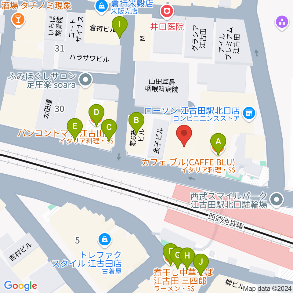 村川ヴァイオリン工房周辺のファミレス・ファーストフード一覧地図