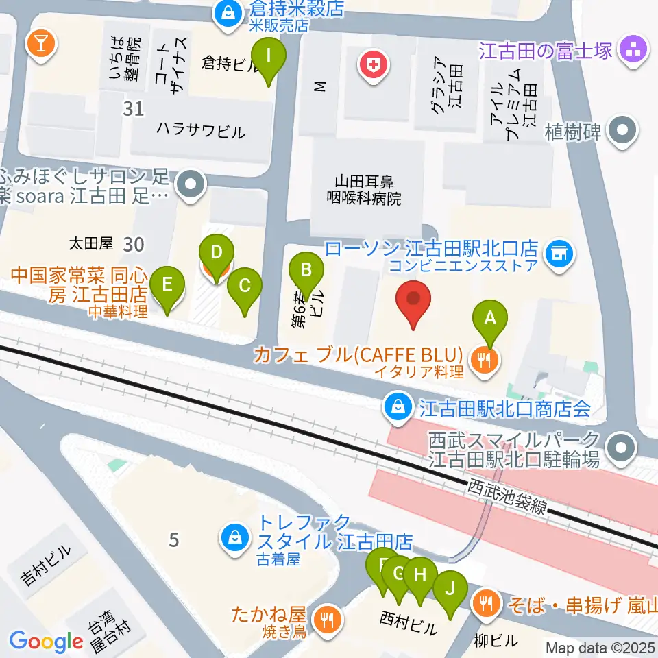 村川ヴァイオリン工房周辺のファミレス・ファーストフード一覧地図
