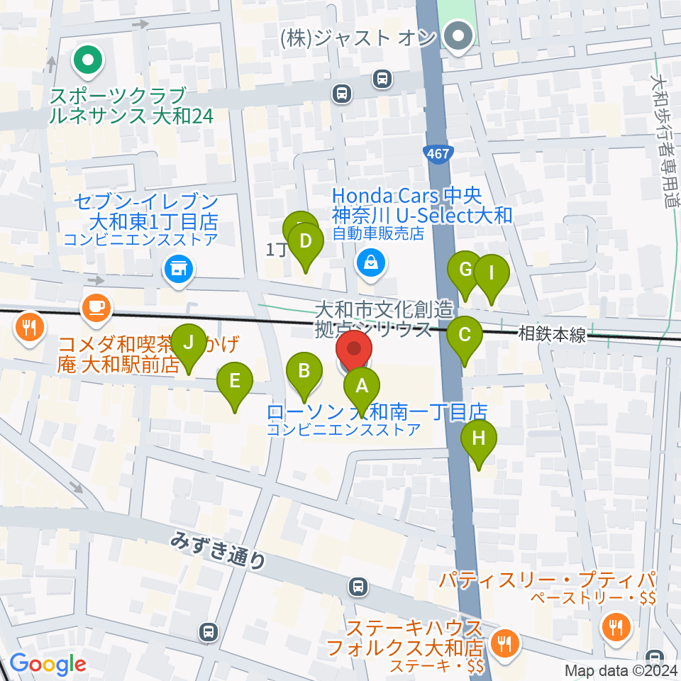 やまと芸術文化ホール周辺のファミレス・ファーストフード一覧地図