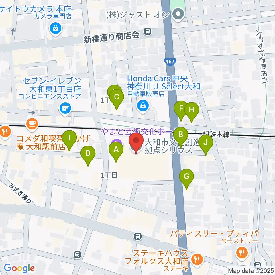 やまと芸術文化ホール周辺のファミレス・ファーストフード一覧地図