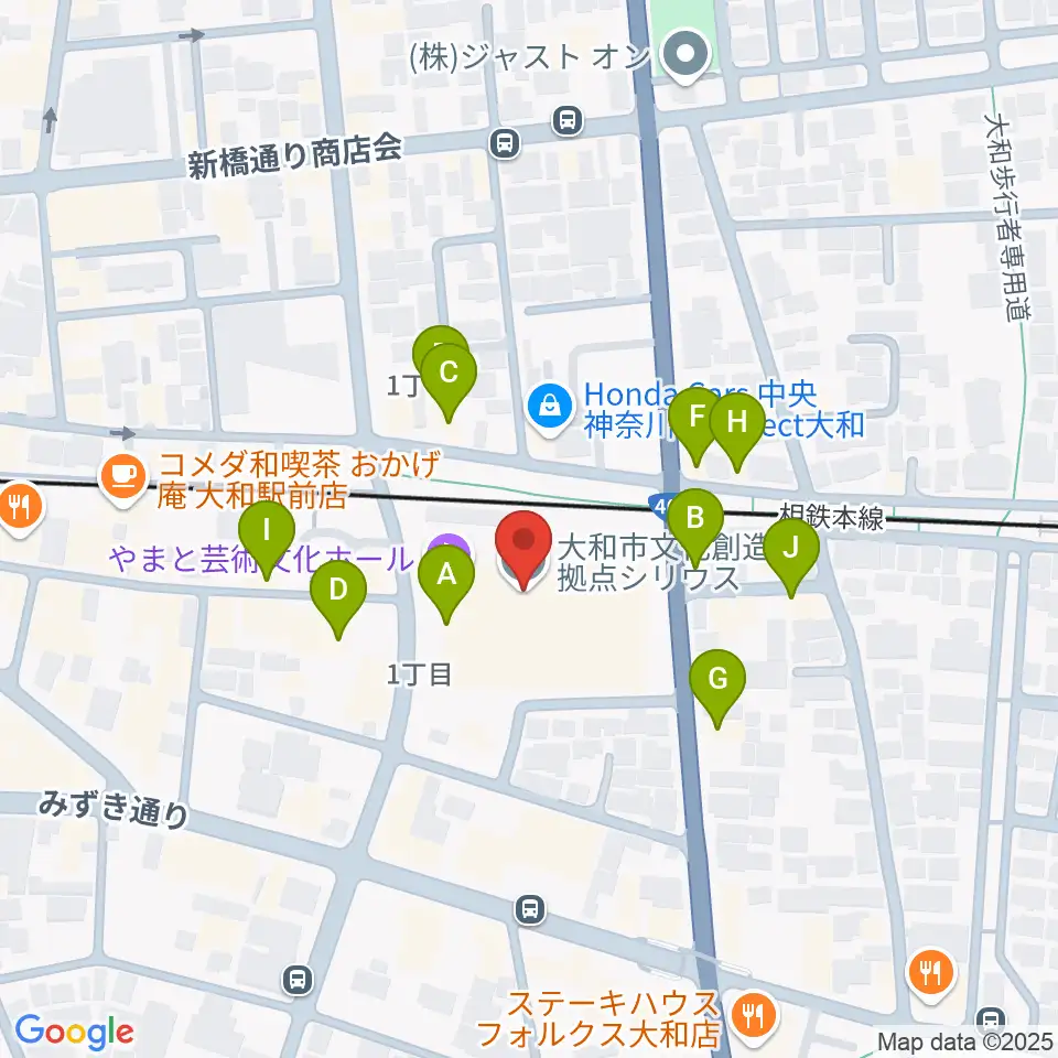 やまと芸術文化ホール周辺のファミレス・ファーストフード一覧地図