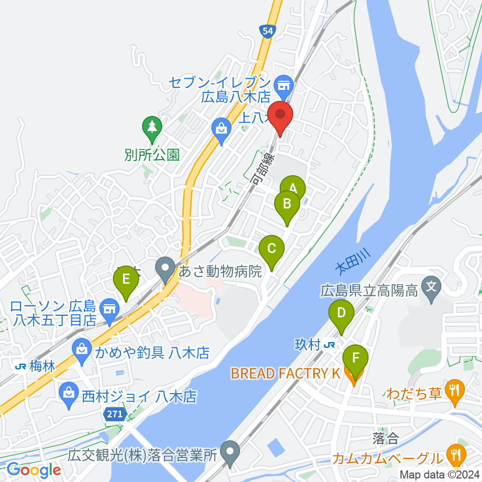 広島カフェ・テアトロ・アビエルト周辺のファミレス・ファーストフード一覧地図