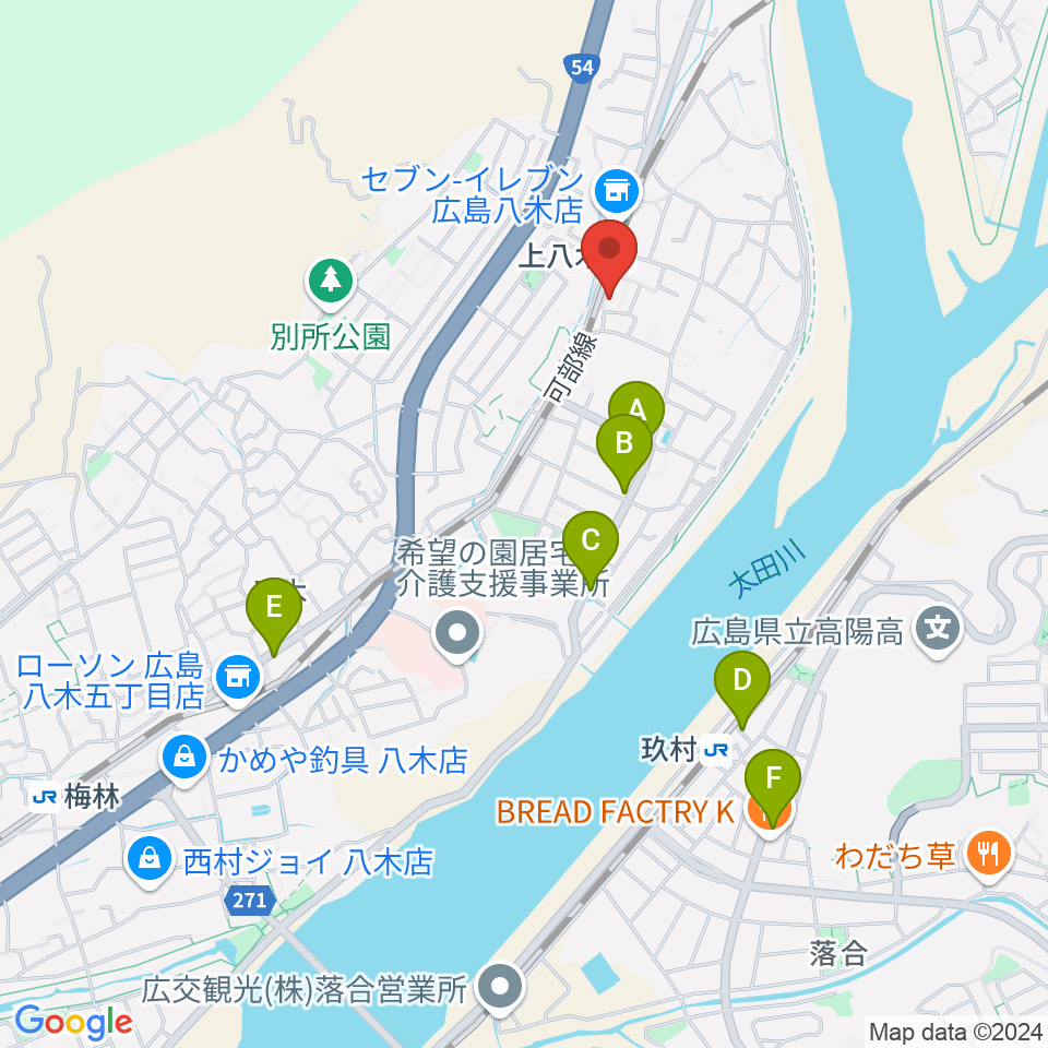 広島カフェ・テアトロ・アビエルト周辺のファミレス・ファーストフード一覧地図