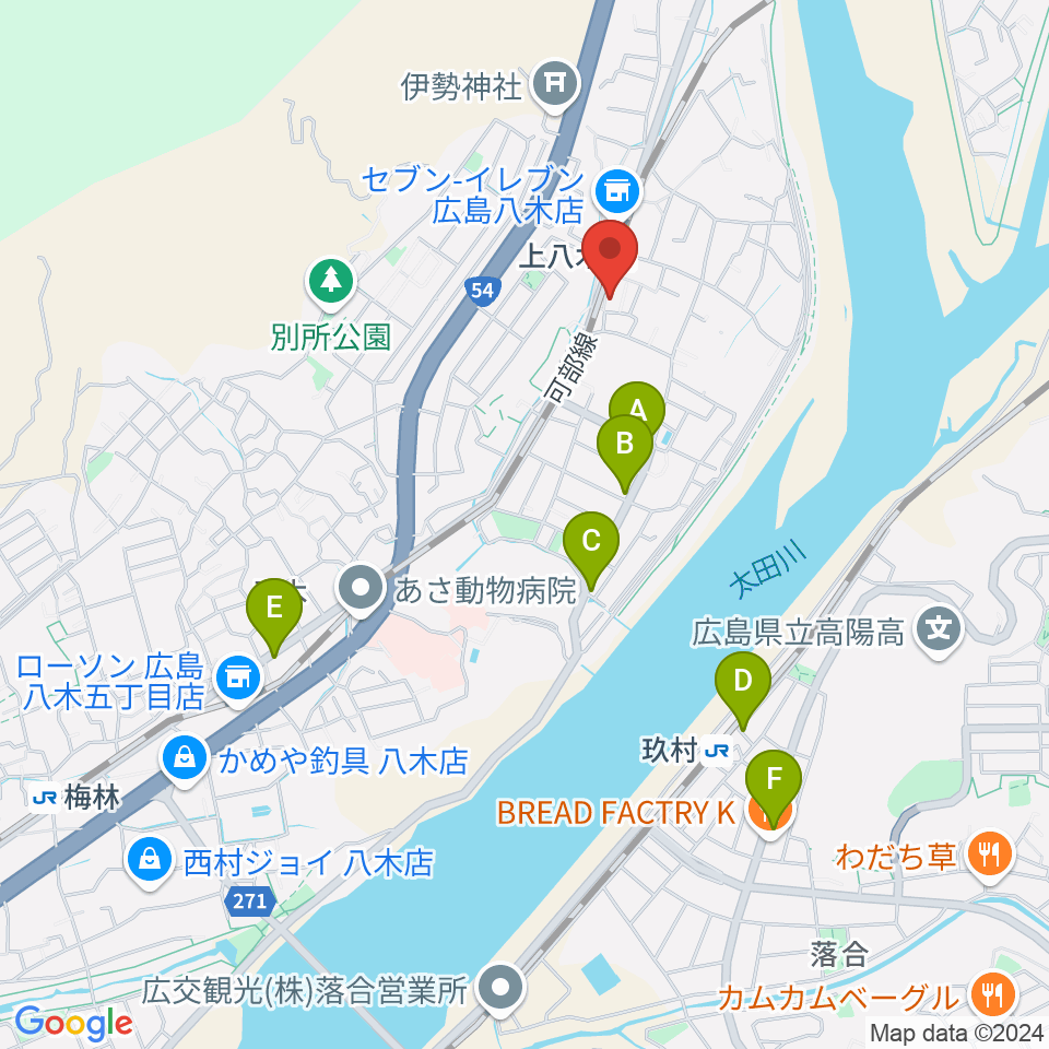 広島カフェ・テアトロ・アビエルト周辺のファミレス・ファーストフード一覧地図