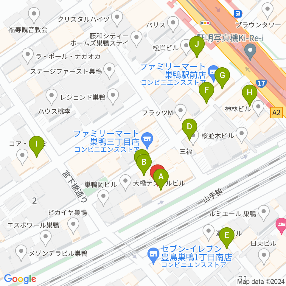 巣鴨Moonglow周辺のファミレス・ファーストフード一覧地図