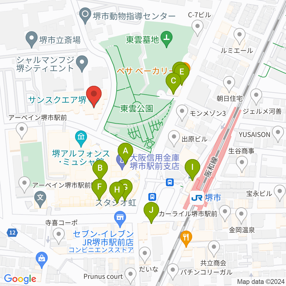 サンスクエア堺周辺のファミレス・ファーストフード一覧地図