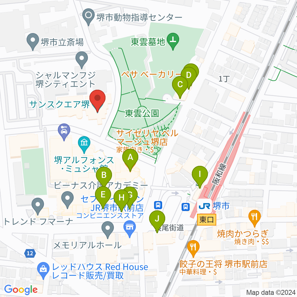 サンスクエア堺周辺のファミレス・ファーストフード一覧地図