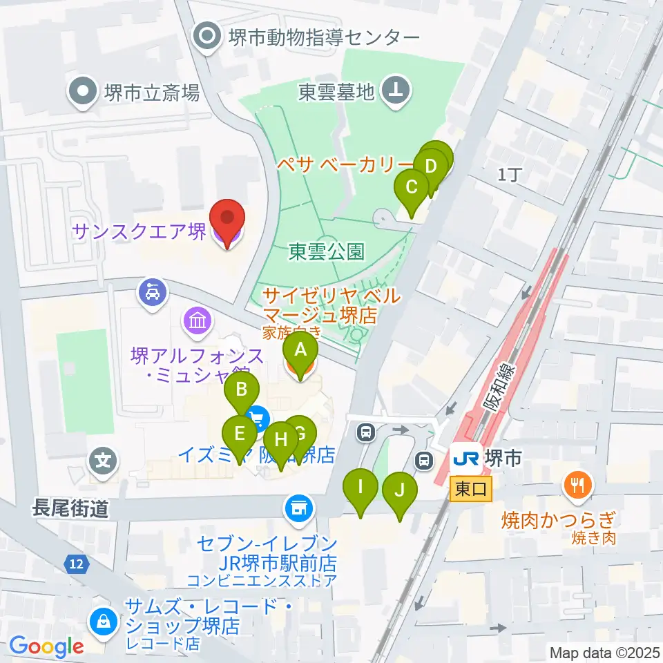 サンスクエア堺周辺のファミレス・ファーストフード一覧地図