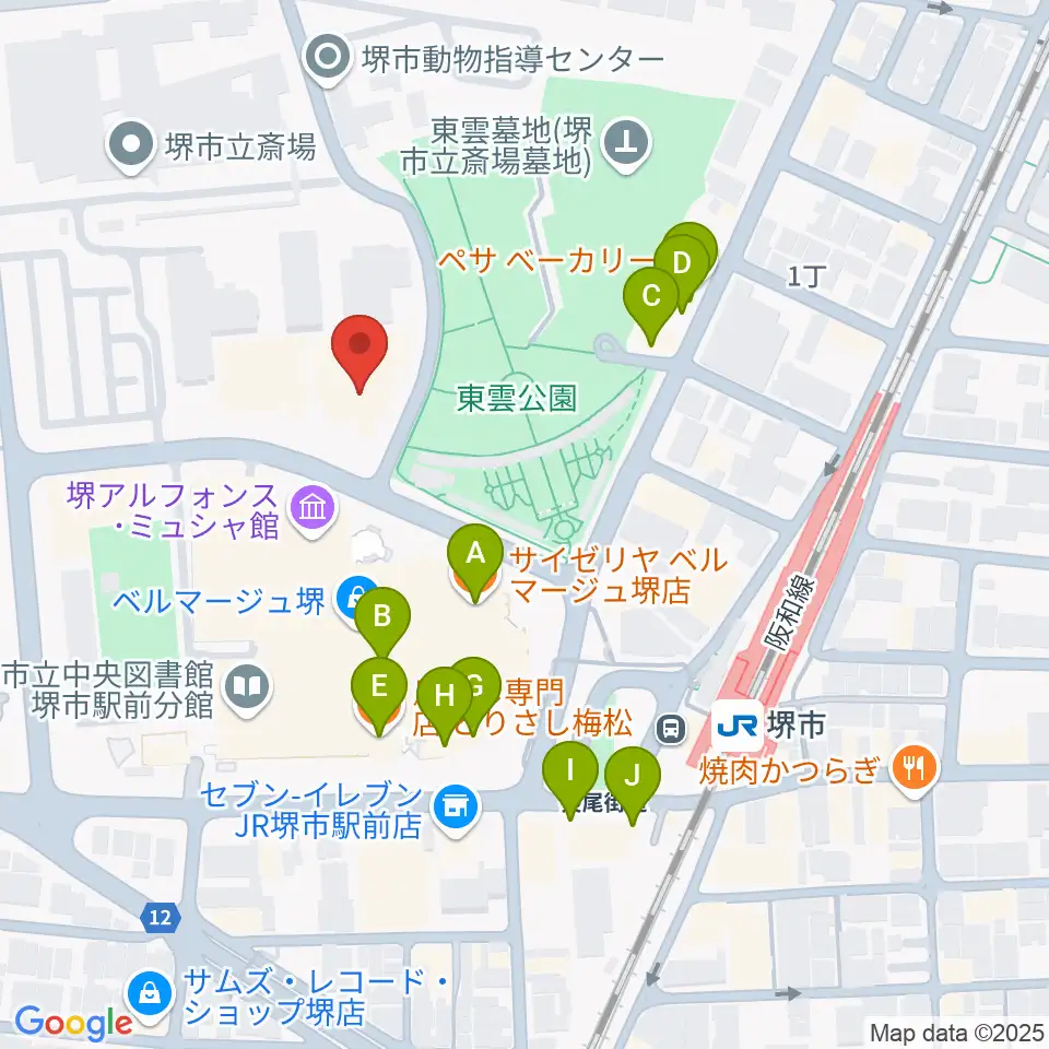 サンスクエア堺周辺のファミレス・ファーストフード一覧地図