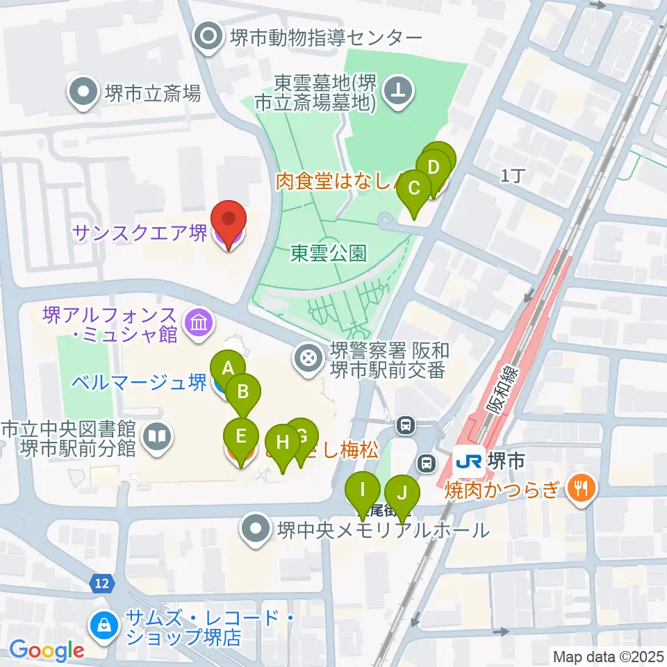 サンスクエア堺周辺のファミレス・ファーストフード一覧地図