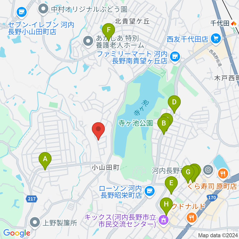 田中ピアノサービス周辺のファミレス・ファーストフード一覧地図