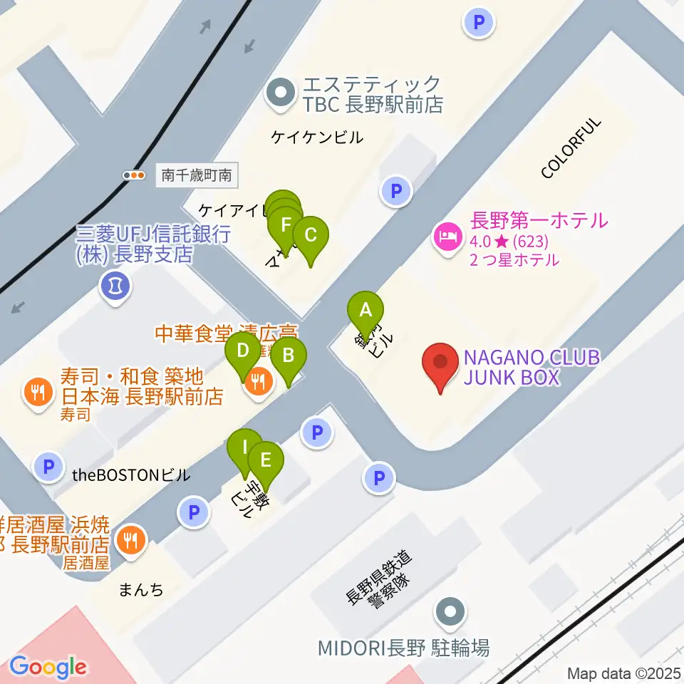長野クラブジャンクボックス周辺のファミレス・ファーストフード一覧地図