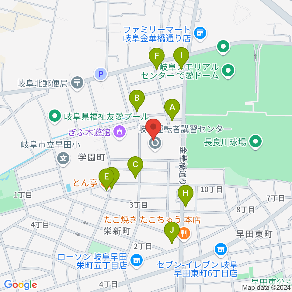 ぎふ清流文化プラザ長良川ホール周辺のファミレス・ファーストフード一覧地図