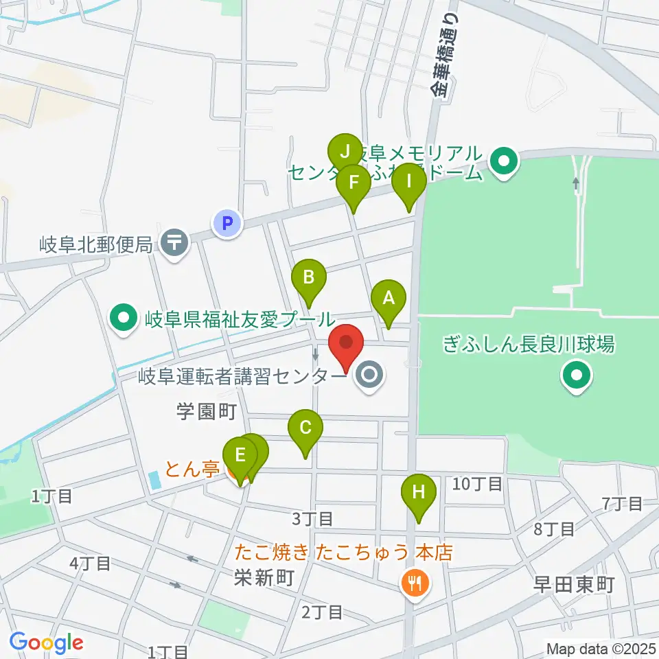 ぎふ清流文化プラザ長良川ホール周辺のファミレス・ファーストフード一覧地図