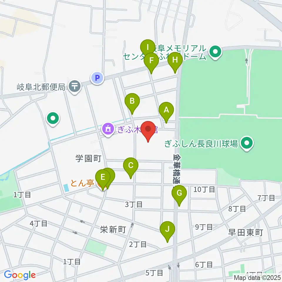 ぎふ清流文化プラザ長良川ホール周辺のファミレス・ファーストフード一覧地図