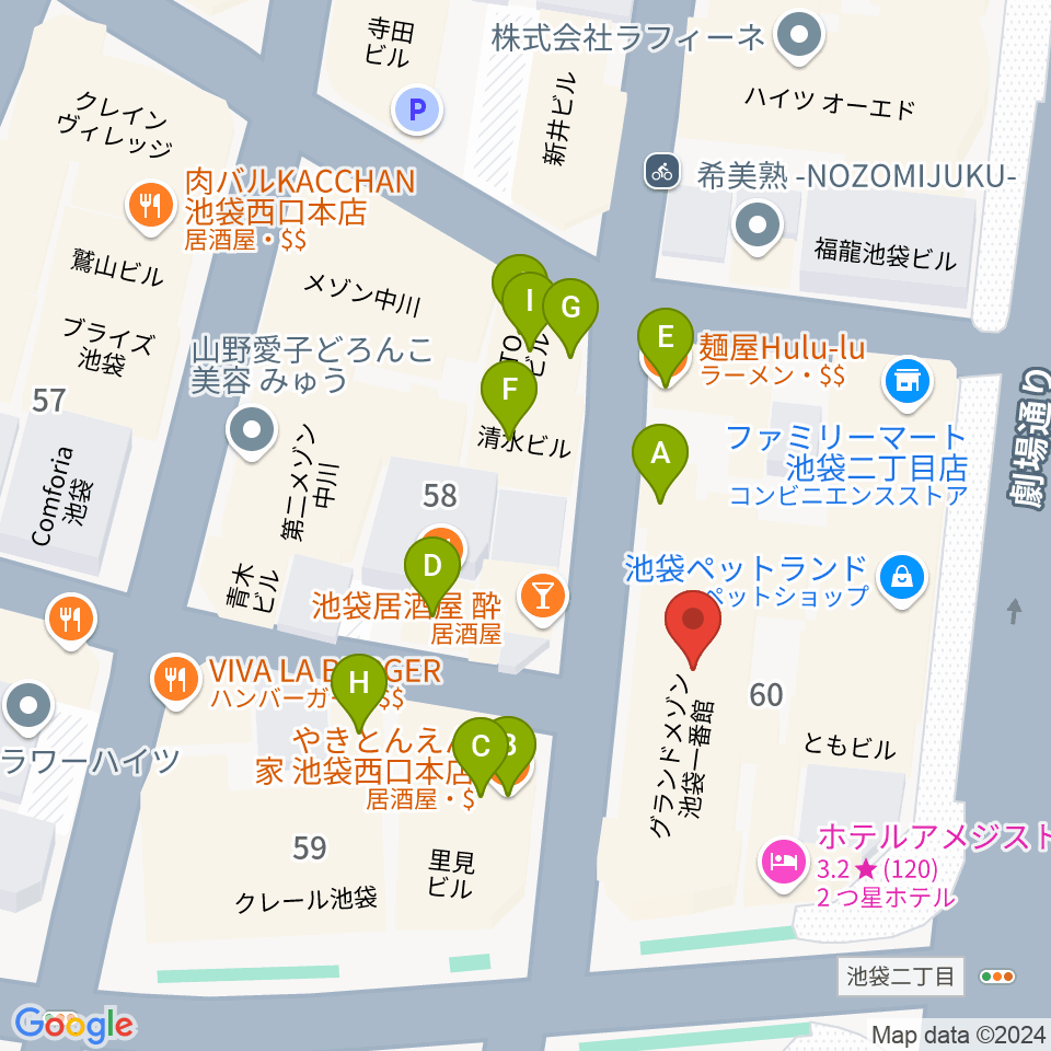 池袋P's Bar周辺のファミレス・ファーストフード一覧地図