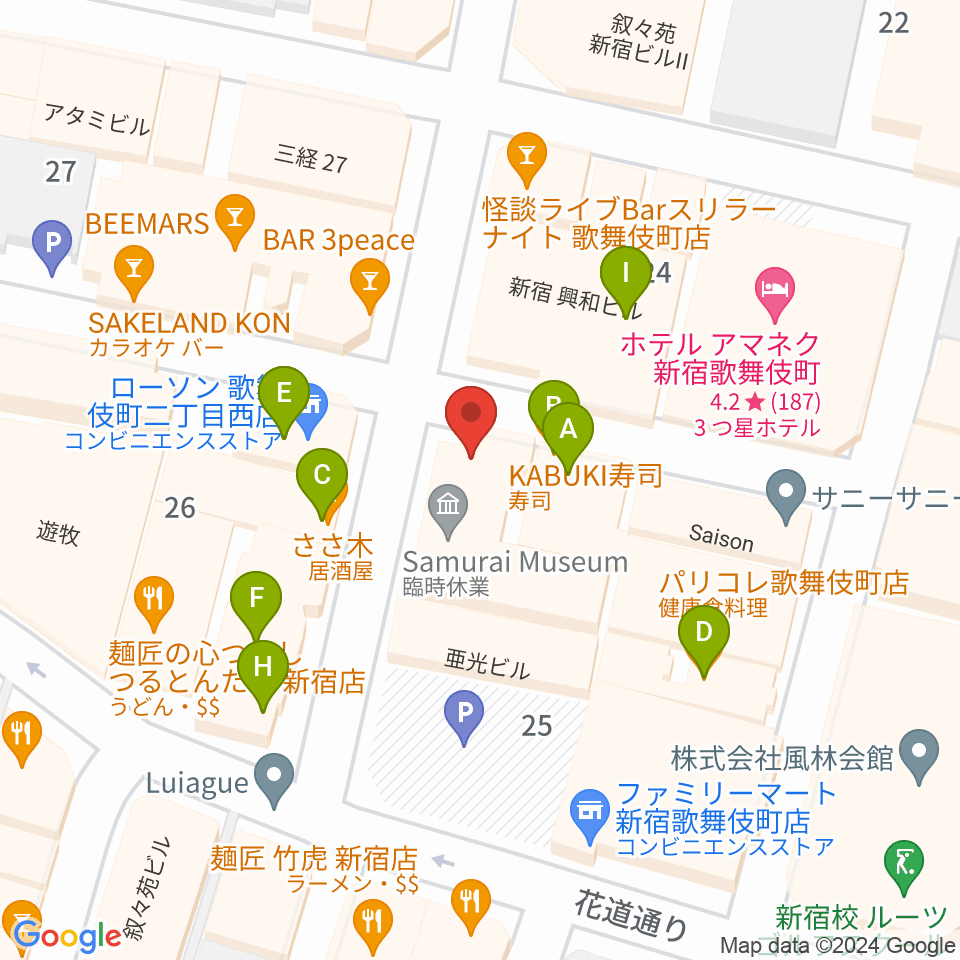 新宿club SCIENCE周辺のファミレス・ファーストフード一覧地図