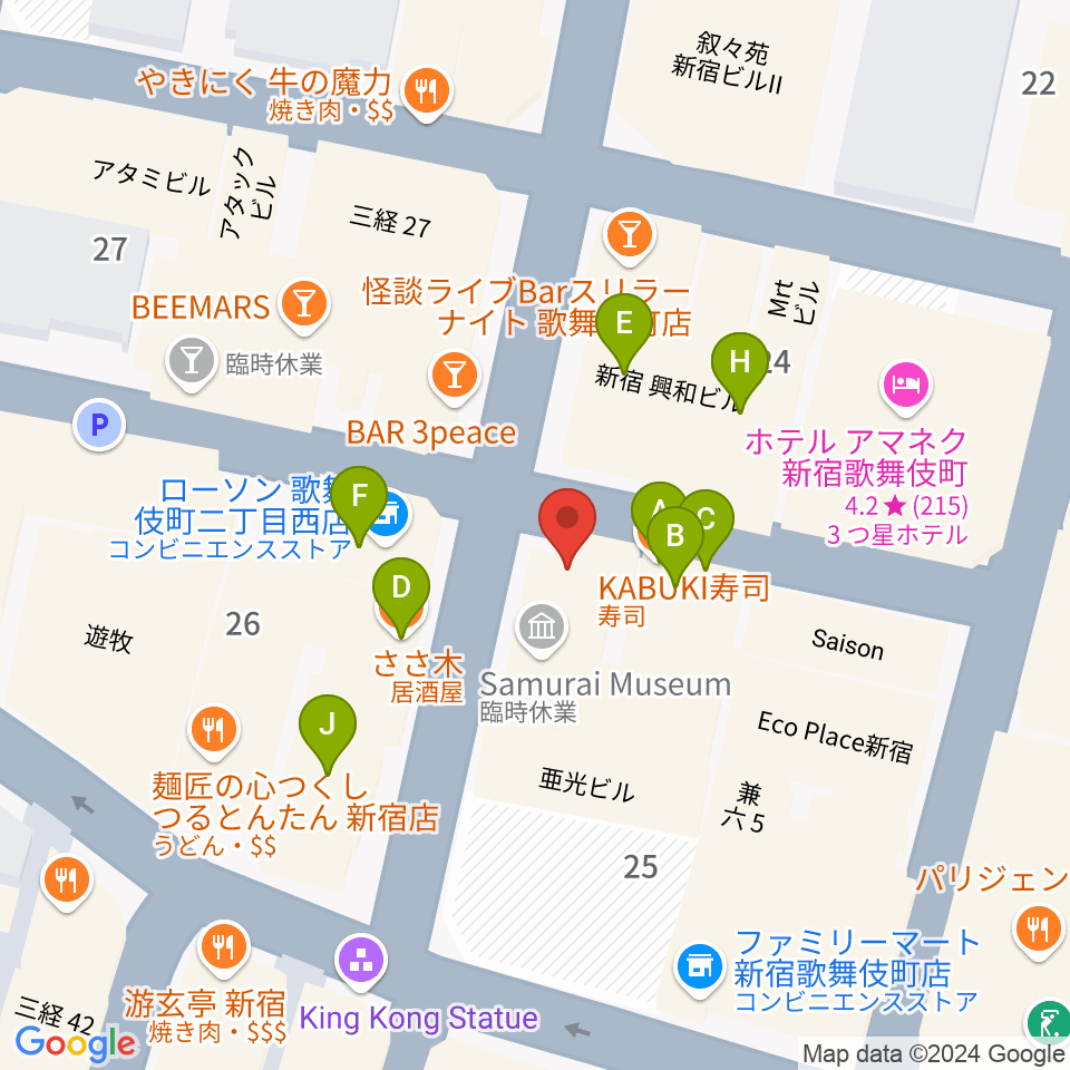 新宿club SCIENCE周辺のファミレス・ファーストフード一覧地図