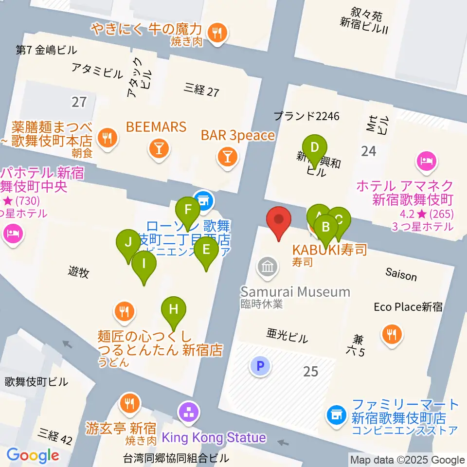 新宿club SCIENCE周辺のファミレス・ファーストフード一覧地図