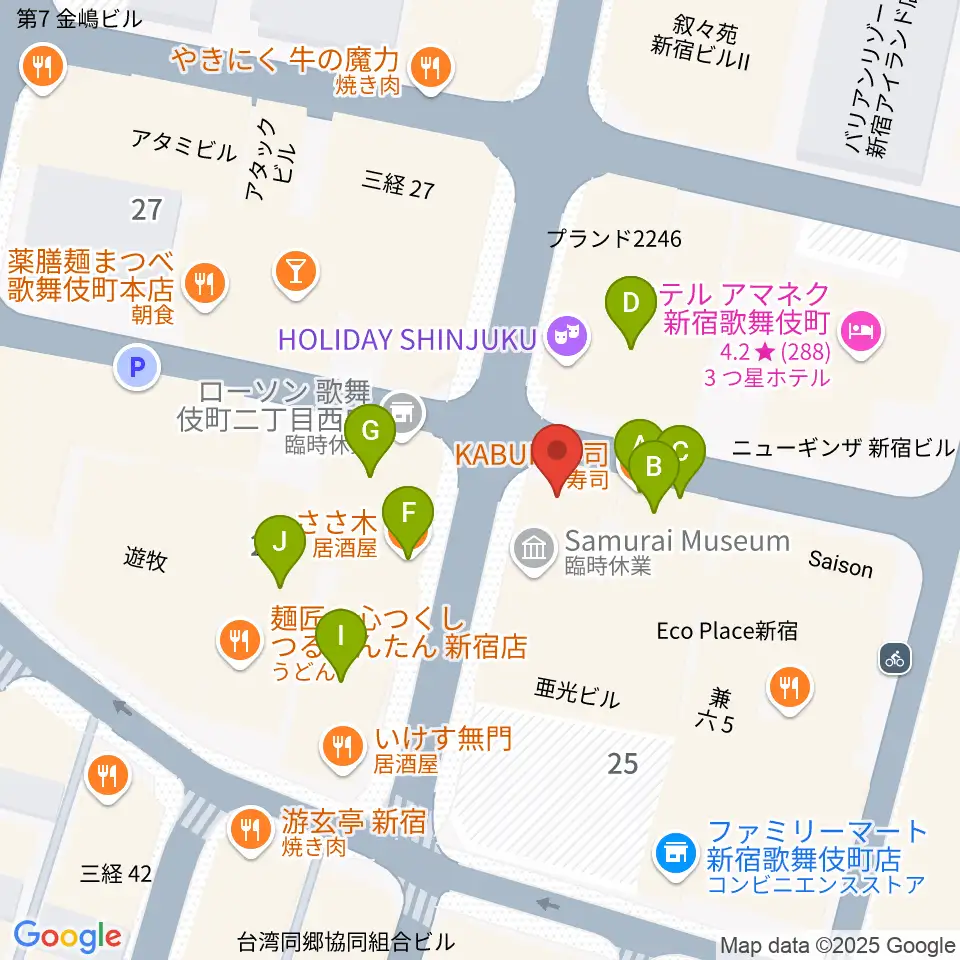 新宿club SCIENCE周辺のファミレス・ファーストフード一覧地図